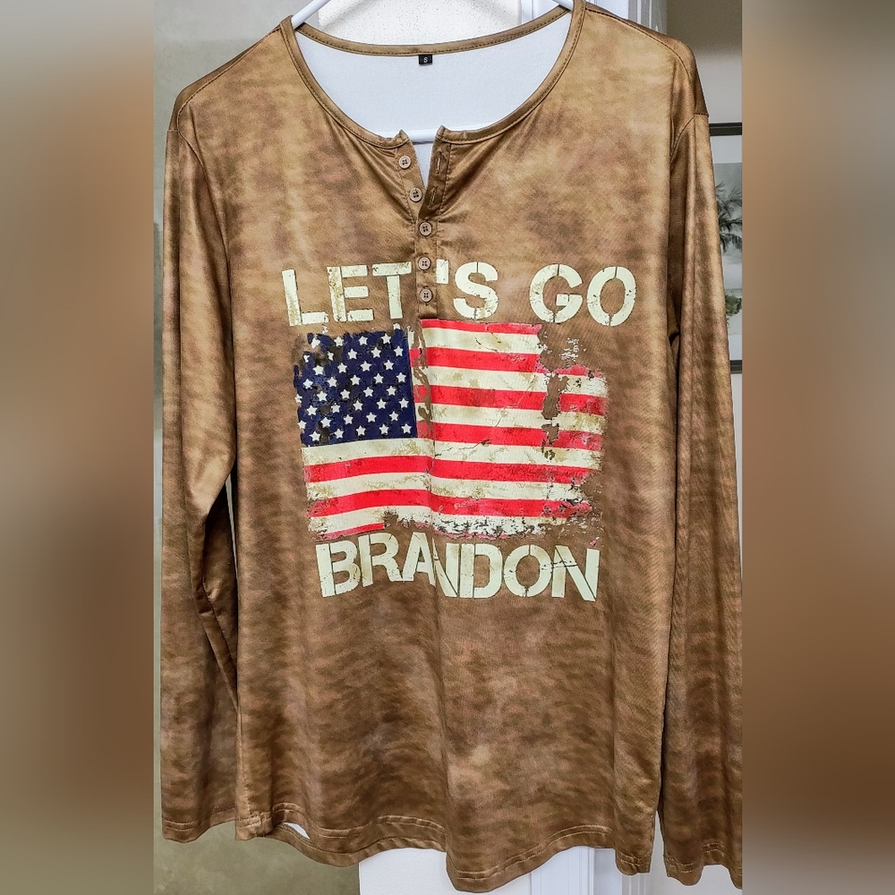 Price Drop! Men's Long Sleeve "Let's Go Brandon" Henley Shirt
